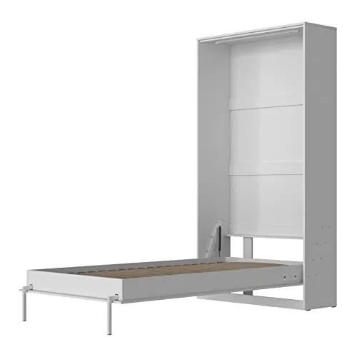 SMARTBett Schrankbett Classic 100x200cm Vertikal Weiss - Faltbares Wandbett mit Gasdruckfedern für müheloses Öffnen, ideal für Gästezimmer oder Büro. Integrierte Ablage für persönliche Gegenstände und hohe Belastbarkeit bis 300kg.