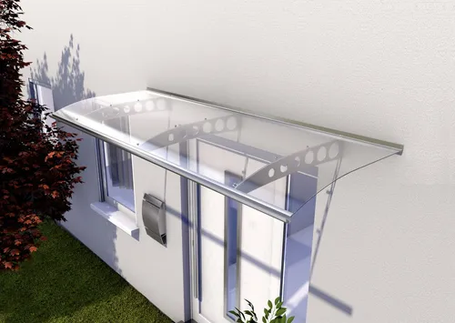 Gutta Vordach PT/ET 240 aus Edelstahl mit klarem Acrylglas - Elegantes Vordach aus Edelstahl mit klarem Acrylglas, bietet optimalen Wetterschutz und wertet Ihre Eingangsbereiche auf.