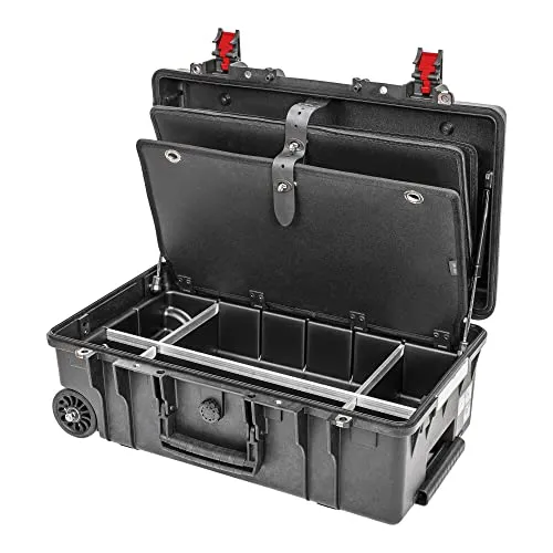 STIER Werkzeugkoffer Premium mit Rollen und Teleskopgriff - Flugtauglicher Werkzeugkoffer mit IP67-Zertifizierung, ideal für professionelle Anwender und Outdoor-Einsätze. Hohe Verarbeitungsqualität und vielseitige Nutzungsmöglichkeiten.