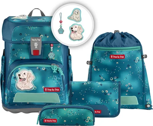 Step by Step Schulranzen-Set Cloud Dog Basty - 5-teilig, ergonomisch und höhenverstellbar, leicht und individuell gestaltbar mit MAGIC MAGS