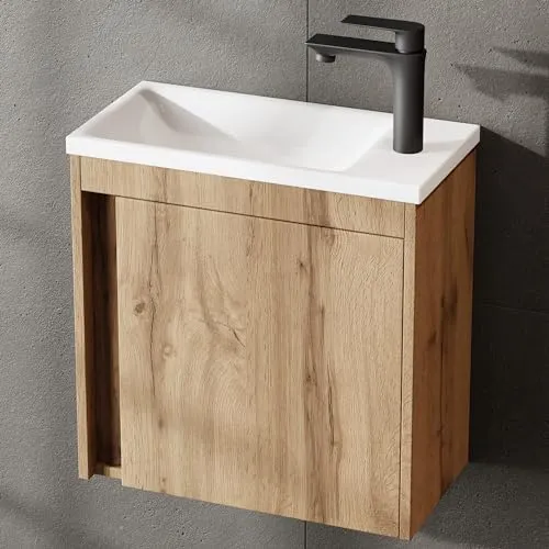 Planetmöbel 2-teiliges Badmöbel Set mit Waschbecken - Komplettprogramm für Badezimmer, modernes Design mit pflegeleichtem Mineralguss-Waschbecken und großzügigem Stauraum im Unterschrank.