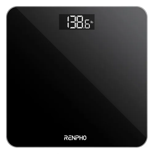 RENPHO Personenwaage, digitale Körperwaage mit Hochpräzisions-Sensoren - Digitale Personenwaage mit Step-On-Technik für sofortige, präzise Gewichtsmessungen. Robuste Konstruktion aus Sicherheitsglas und benutzerfreundliches LED-Display.