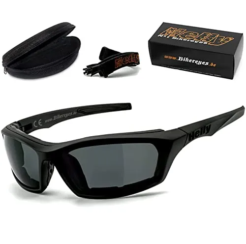HELLY - No.1 Bikereyes® Bikerbrille - Sonnenbrillen für Biker, mit HLT® Qualitätsgläsern für verzerrungsfreies Sehen und 100% UV-Schutz. Ergonomische Passform und inklusive Hartschalen Etui.