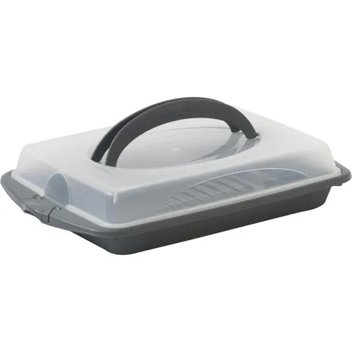 kela Snack- und Kuchen Transportbox DELI 45 x 30 x 9 cm - Tortenbutler aus hochwertigem, BPA-freiem Kunststoff mit Tragegriffen und sicheren Klickverschlüssen für den komfortablen Transport von Blechkuchen und Snacks.