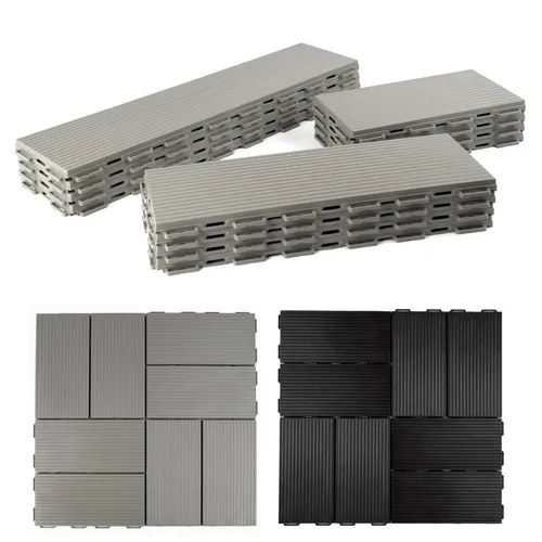 Plastkon Klickfliesen Balkonfliesen Terrassenfliesen Klickfliese 3 Größe Graphit Grau SET, Schwarz