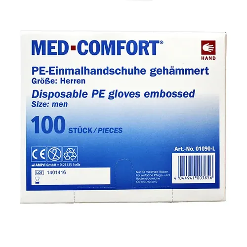 Lebensmittelhandschuhe PE Ampri Med Comfort transparent L Dispenser Polyethylen Lebensmittelhandschuhe gehämmert