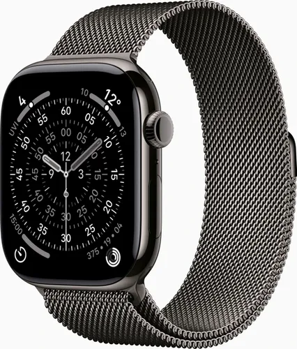 Apple Watch Series 11 Cellular 46 mm Titan Schiefer mit Schiefer Milanaise Armband - M/L - Smartwatch für Herren und Damen mit 1,96" OLED Display. Optimale Funktionalität dank NFC-Zahlungen, GPS und LTE. Hohe Wasserfestigkeit bis 50 m und lange Batterielebensdauer von bis zu 38 Std. Ideal für aktiven Lebensstil.
