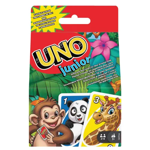 Mattel Games Uno Junior - Kindgerechtes Kartenspiel mit Zootieren, 3 Schwierigkeitsstufen für Kinder ab 3 Jahren, ideal für die ganze Familie