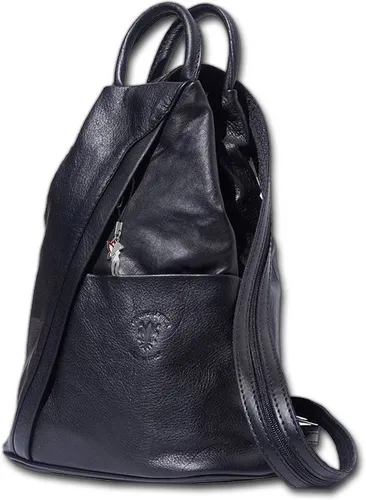 Florence echtes Leder Tasche Damen Rucksack schwarz 26x10x32 - Stylischer Daypack aus echtem Leder für Damen, mit abnehmbarem Italienanhänger und viel Stauraum durch großes Hauptfach und zusätzliche Reißverschlussfächer.