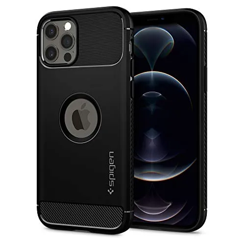 Spigen Rugged Armor Hülle Kompatibel mit iPhone 12 Pro und Kompatibel mit iPhone 12 -Matte Black