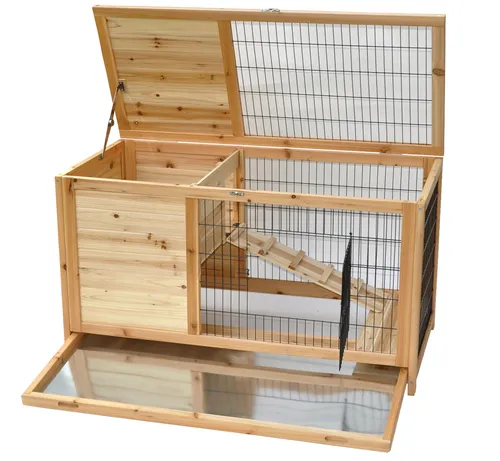 Hamsterkäfig 100x50x62 cm - Natur Holz - Käfige für Hamster und Meerschweinchen, mit ausziehbarer Schublade für einfache Reinigung und großzügigem Platzangebot.