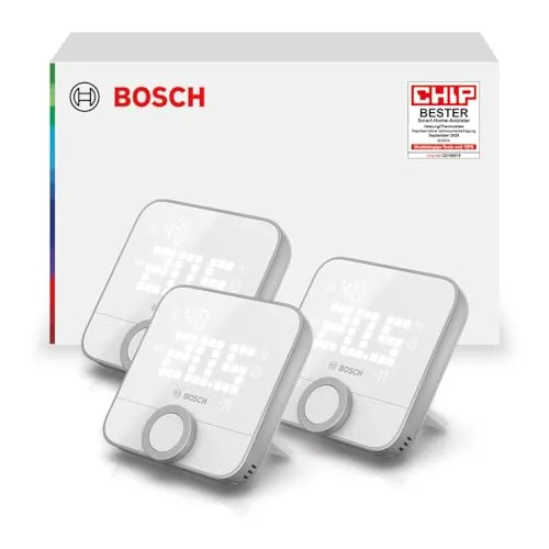 Bosch Smart Home Raumthermostat II - 3er Set für Smarte Heizkörperthermostate - Präzise Steuerung der Raumtemperatur: Das 3er Set ermöglicht eine flexible Nutzung als Wand- oder Tischthermostat. Einfache Bedienung über App oder direkt am Gerät. Integrierbar ins Bosch Smart Home System für maximalen Komfort.