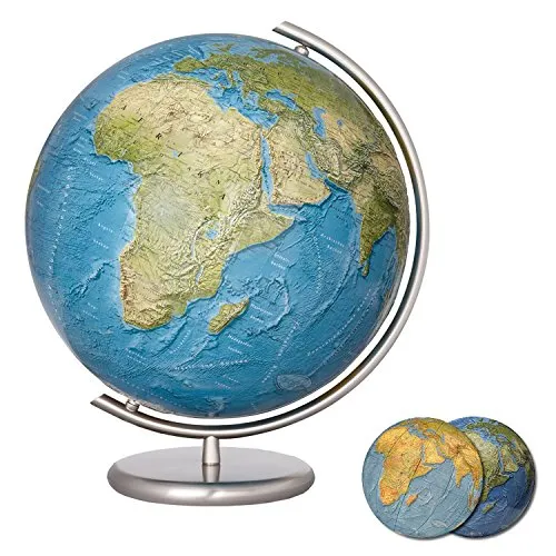 Columbus DUORAMA Leuchtglobus 40cm - Handgefertigter Leuchtglobus aus deutscher Manufaktur, zeigt physische und politische Kartenbilder. Ein Blickfang für jedes Zuhause mit Edelstahl-Armatur und integrierter Kabelführung.