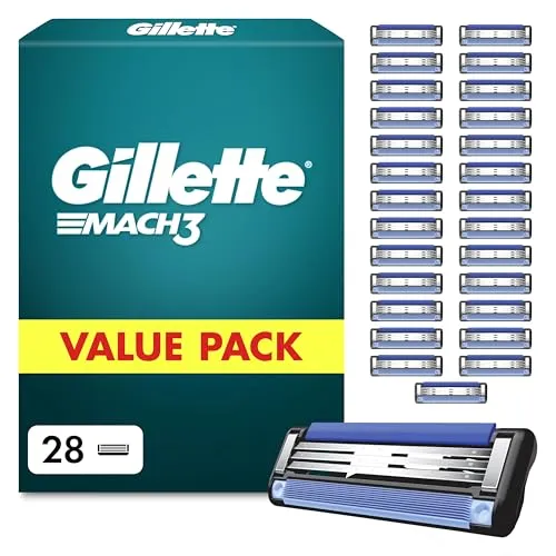 Gillette Mach 3 Klingen Herren, 28 Original Rasierklingen, Blau - Ersatzklingen Männer für Nassrasierer mit Gleitstreifen für Ein Sanftes Gleiten Und Klingenbeschichtung