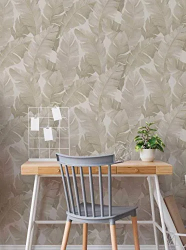 Marburg Tapete Beige Natur - Floral Dschungel für Wohnräume - Hochwertige Vliestapete mit Pflanzenmotiv, ideal für Schlafzimmer, Wohnzimmer oder Küche, Made in Germany, 10,05 X 0,53m