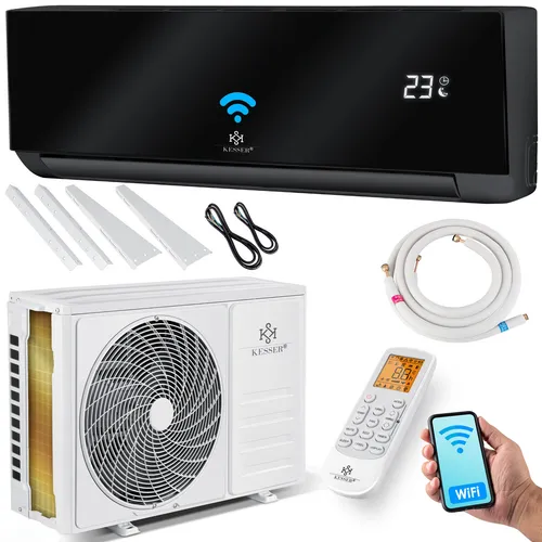 KESSER® Klimaanlage SET Split mit WiFi-Funktion - Haushaltsgroßgeräte: Geräuscharmer Schlafmodus, innovative Technik mit R32-Kältemittel, steuerbar via App für maximalen Komfort und Energieeffizienz A++/A+.