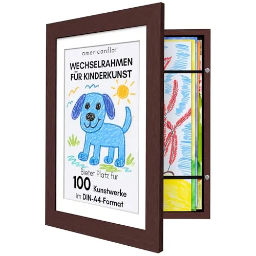 Americanflat A4 Bilderrahmen für Kinderzeichnungen - Mahagoni - Verbundholz mit Bruchsicherem Glas - Horizontale & Vertikale Versionen