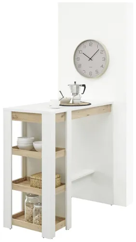 Stehtisch Bartisch BRANDY mit 3 Ablageböden - Tische & Stehtische - Moderner Stehtisch in Weiß mit Artisan Eiche Optik, bietet praktischen Stauraum und ist perfekt für die Küche.