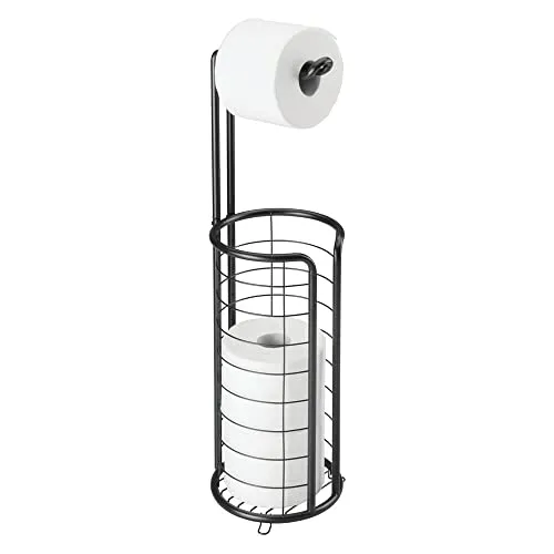 mDesign Stehender Toilettenpapierhalter - Moderner Klopapierhalter in Mattschwarz - Praktischer Klopapierhalter für das Badezimmer, freistehend mit Platz für 3 Ersatzrollen. Rostbeständig, pflegeleicht und mit elegantem Design für jedes Bad.