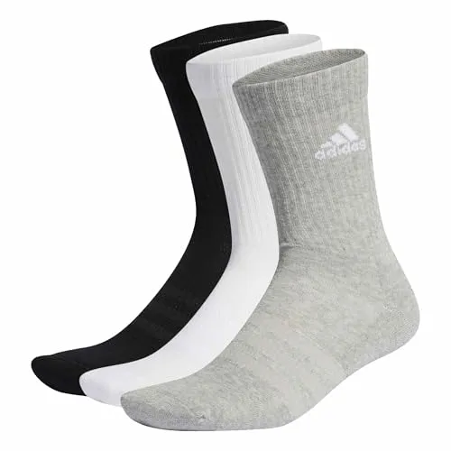 adidas Unisex Kinder Cushioned Crew Socks 3 Pairs, Medium Grey Heather / White / Black, 4-5 Years