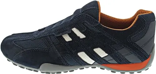 Slip-On Sneaker GEOX "UOMO SNAKE", Herren, Gr. 47, blau (dunkel, blau), Veloursleder, Textil, sportlich, Schuhe, Slipper, Freizeitschuh mit Ziernähten und mit Geox Spezial Membrane