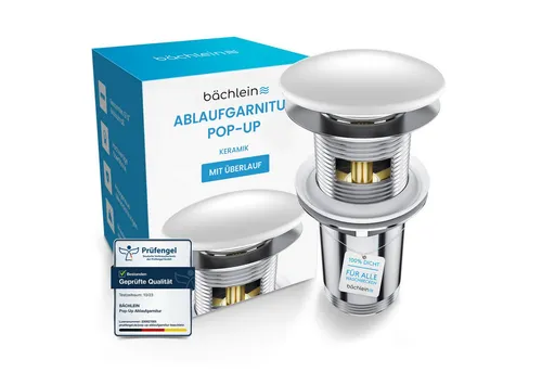 Bächlein Ablaufgarnitur Pop Up für Waschbecken - Ablaufgarnituren mit innovativer Click-Clack Funktion für mühelosen Einbau und einfache Reinigung - ideal für modernes Badezimmerdesign.