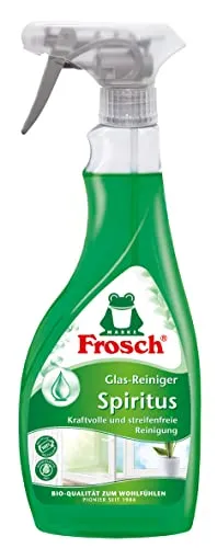 Frosch Glas-Reiniger Spiritus, 500 ml - Streifenfreie Sauberkeit - Reinigungsmittel für streifenfreies Reinigen von Glas und glatten Flächen, entfernt Fett und Staub, umweltfreundliches Bio-Produkt für strahlenden Glanz.