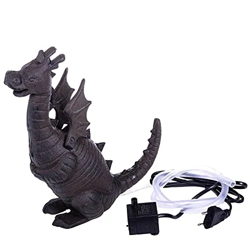 Wasserspeier Drache Gußeisen Miniteich Deko Figur m. Pumpe Wasserspiel Teichdeko