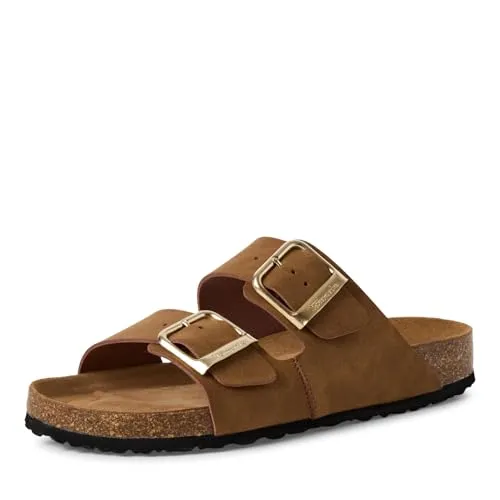 Pantolette TAMARIS Damen Gr. 39 - Casual Schlappen in Cognac - Pantoletten aus braunem Nubuklederimitat mit gepolstertem Fußbett für hohen Komfort. Ideal für den Sommer und perfekt für lässige Outfits.