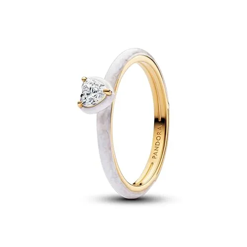 PANDORA ME Weißes Chakra Herz Ring - Ringe für Damen, handgefertigt aus 14K vergoldetem Sterling Silber mit funkelndem Herzstein und schimmernder Emaille – ein Symbol der Liebe und Verbindung.