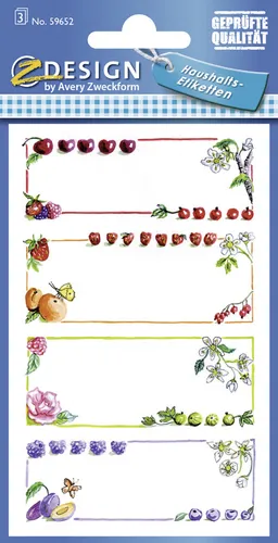 ZDesign HOME Haushalts-Etiketten "Obst Rahmen" ablösbar 3 Blatt à 4 Etiketten