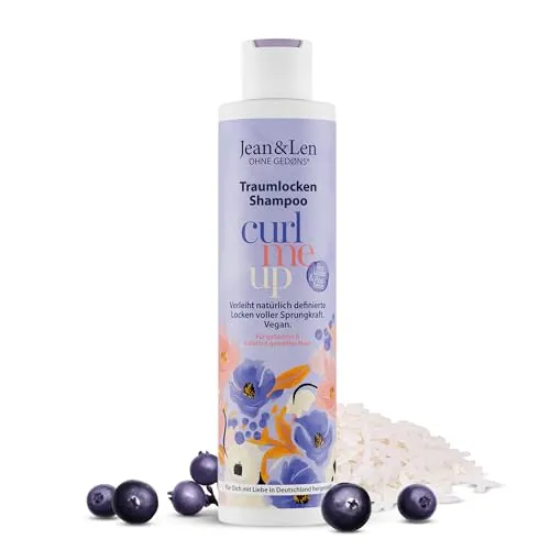 Jean & Len Traumlocken Shampoo mit Reiswasser & Açaibeere - Entwickelt für lockiges und welliges Haar, verleiht dieses Shampoo Volumen und Sprungkraft. Vegan und ohne Silikone, Parabene oder Mikroplastik – für gepflegte Locken und einen fruchtigen Duft.