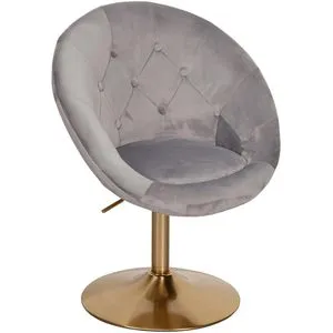 Wohnling Loungesessel WL6.299, grau - Eleganter Samt mit Metallfuß - Sessel mit pflegeleichtem Samtbezug und Chesterfield-Muster. Drehbar, stufenlos höhenverstellbar und maximal belastbar bis 120 kg. Ideal für stilvolle Wohnzimmergestaltung.