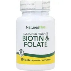 Natures Plus Biotin & Folate Sustained Release - 30 Tabletten - Hochwertige Tabletten mit verzögerter Freisetzung, enthalten Biotin und aktivierte Folsäure für eine optimale Nährstoffaufnahme. Ideal für eine ausgewogene Ernährung.