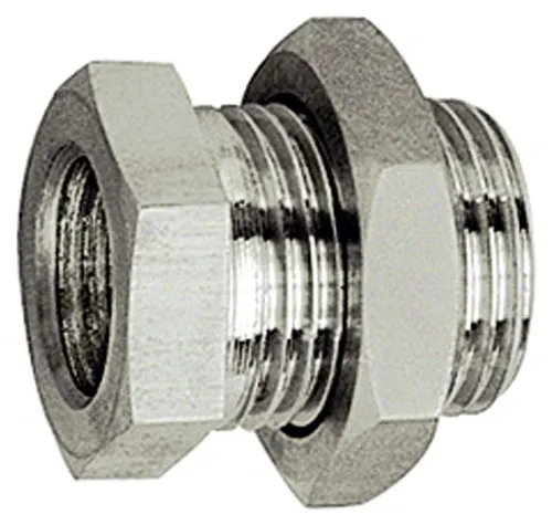 Riegler Schottverschraubung G 3/8 a. G 1/4 i. Edelstahl 1.4571 - Hochwertige Schottverschraubung aus Edelstahl 1.4571 für zuverlässige Verbindungen. Maximale Druckfestigkeit von 60 bar und Betriebstemperaturen bis 150 °C. Ideal für den professionellen Einsatz in Rohrsystemen.