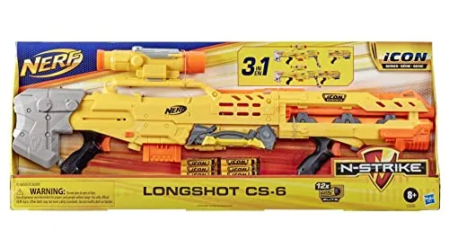Nerf N-Strike Icon Series - Longshot CS-6 Foam 3 in 1 Blaster + 12 Offizielle Nerf Elite Icon Darts - 8+ Jahre - E8886EU50