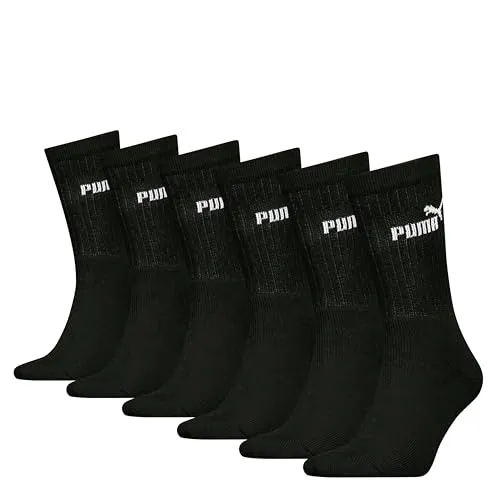 PUMA Unisex Crew Tennissocken Sportsocken Socken für Damen Herren 6 Paar, Farbe:200 - black, Socken & Strümpfe:35-38