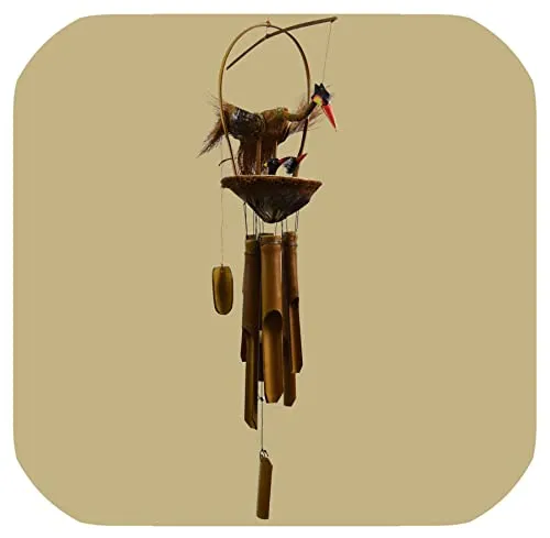 Windspiel Klangspiel Bambus Mobile Türglocke Feng Shui Kranich - Glockenspiele aus handgefertigtem indonesischem Kunsthandwerk, bringen exotische Klänge und positive Energie in Ihr Zuhause. Ein einzigartiges Geschenk für Garten und Terrasse.