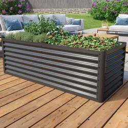 PRIMEYARD Eco Hochbeet 180 x 75 x 60 cm aus Stahl - Hochbeet aus robustem, rostfreiem Stahl in anthrazit, ideal für naturnahen Gartenbau, gelenkschonend und pflegeleicht, mit 10-Jahres-Garantie gegen Durchrostung.