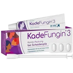 KadeFungin 3 Kombi-Packung bei Scheidenpilz - Arzneimittel zur effektiven Behandlung von Scheidenpilz in nur 3 Tagen, mit Clotrimazol gegen Juckreiz und Brennen im Intimbereich. Ideal für schnelle Linderung und auch in Schwangerschaft anwendbar.
