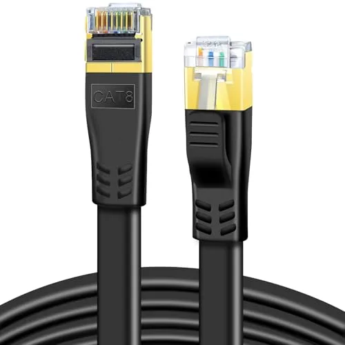 DDMALL Cat 8 LAN Kabel 5m, Hochgeschwindigkeit 40Gbps 2000MHz CAT8 Flaches Patchkabel, Gigabit Internet Netzwerkkabel mit Vergoldetem RJ45 Stecker für Gaming, Modem, Router, PC (5m/Schwarz)