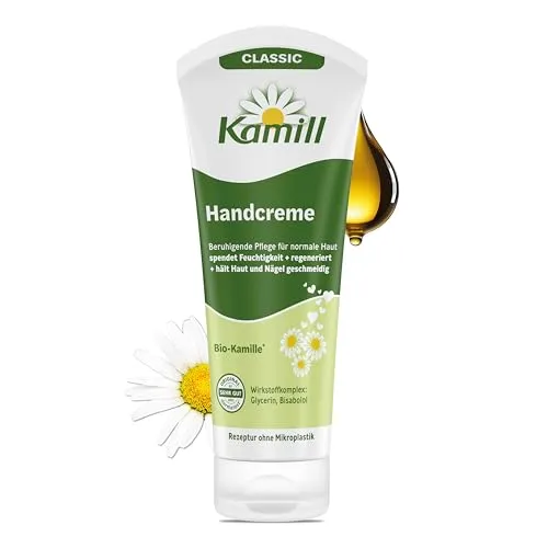 Kamill Handcreme Classic 100ml – Beruhigende vegane Hand- & Nagelpflege - Handcreme mit Bio-Kamille für intensive Feuchtigkeit und geschmeidige Hände. Ideal für unterwegs in praktischer Reisegröße.