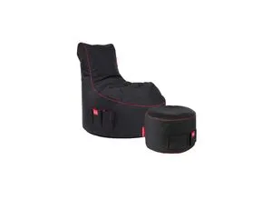 Gamewarez Crimson Thunder 2.0 Bundle – Gaming-Hocker & Sitzsack Set - Sitzsäcke für Gamer: Ergonomisches Design mit praktischen Funktionen wie Seitentasche & Headset-Halter für stundenlangen Komfort beim Spielen. Made in Germany für höchste Qualität.