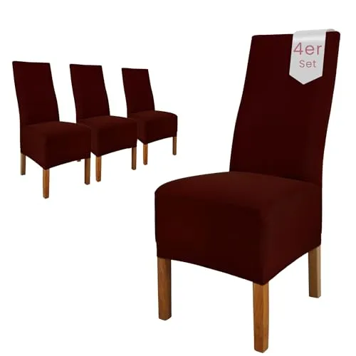 Scheffler Home Stuhlhussen Emma Cottina Braun 4er Set – Elastische Baumwoll-Stuhlbezüge für Hochlehner - Verleihen Sie Ihren Stühlen mit den Scheffler-Home Stuhlhussen eine moderne Optik. Die elastischen Bezüge schützen vor Schmutz und sind waschbar. Ideal für verschiedene Anlässe und perfekt anpassbar.