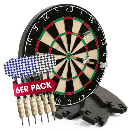 DoYourDart Dartscheibe Komplett-Set mit Dart-Surround - Zielscheiben – Hochwertige Sisal Dartscheibe mit 6 Dartpfeilen und schützendem Dart-Surround für ein optimales Spielerlebnis und weniger Wandbeschädigungen.