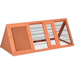 PawHut Kleintierstall 3-eckig mit Freigehege - Kleintiergehege & Käfige für draußen, wetterfestes Holz, 2 Türen, bodenfreies Freilaufgehege für sichere Beobachtung der Tiere, Maße: 118 x 50 x 45 cm.