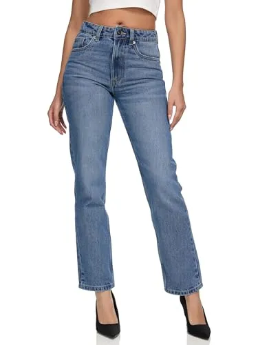 REPUBLIX Damen Mid Waist Loose-fit Denim Jeans Basic RJ-1002 Dunkelblau 36 - Stylische Mid Waist Jeans für Damen, lockere Passform, ideal für jeden Anlass. Bequemer Tragekomfort und vielseitig kombinierbar.