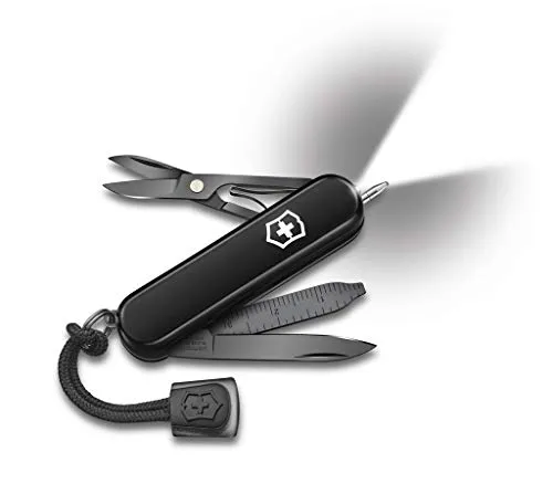 Victorinox Schweizer Taschenmesser, Signature Lite Onyx Black, Multitool, Swiss Army Knife mit 9 Funktionen, Klinge, Massstab