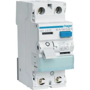 Hager CDS240D FI-Schutzschalter 2P 40A 30mA Steckklemm - Fehlerstromschutzschalter 2-polig für sichere Elektroinstallationen, mit QuickConnect-Klemme für einfache Montage und Fehlerstromanzeige.