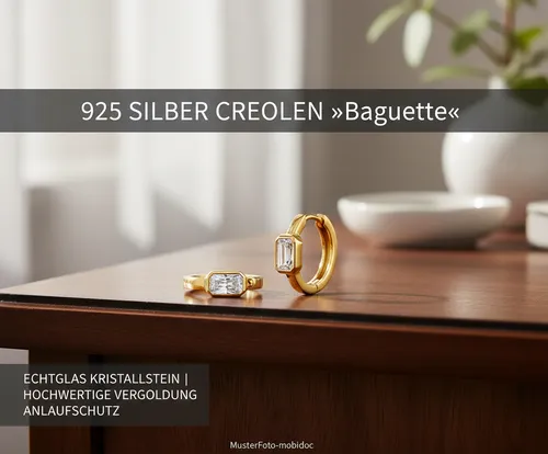 Tchibo 925 Silber Creolen »Baguette« in Goldfarbe - Elegante 925 Silber Creolen mit Zirkonia in Goldfarbe. Ideal für jeden Anlass, bieten sie einen funkelnden Akzent und sind leicht zu tragen.